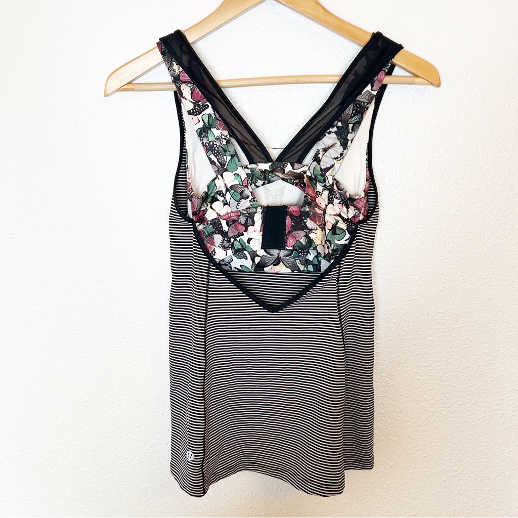 Lululemon Super Soft Tank So Fly Butterfly Stripes Mesh Yoga Running Sup